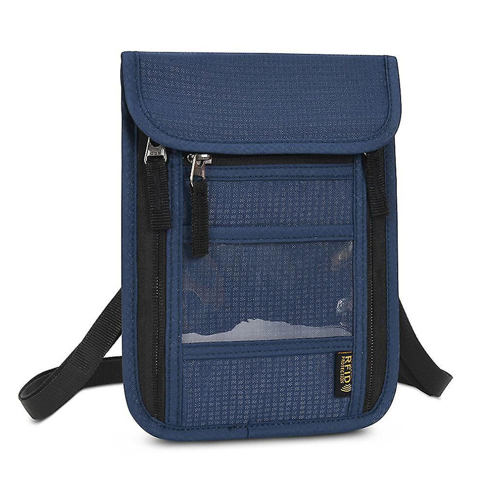 (Dark ) Travel Passport Wallet Rfid Passport Holder Neck Pouch With Adjustable Strap Blue