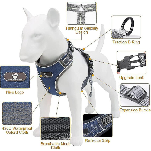 (Dark blue, S) No Pull Dog Harness,adjustable Breathable Dog Harness Fully Reflective Harness For Small Dog Medium Large 1