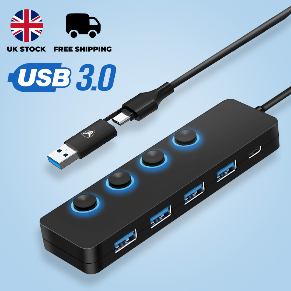 USB Hub 3.0 4-Port, Ultra Slim USB Adapter Splitter Data Hub for Laptop MacBook Mac Pro/Mini iMac PC PS5 Surface USB extender