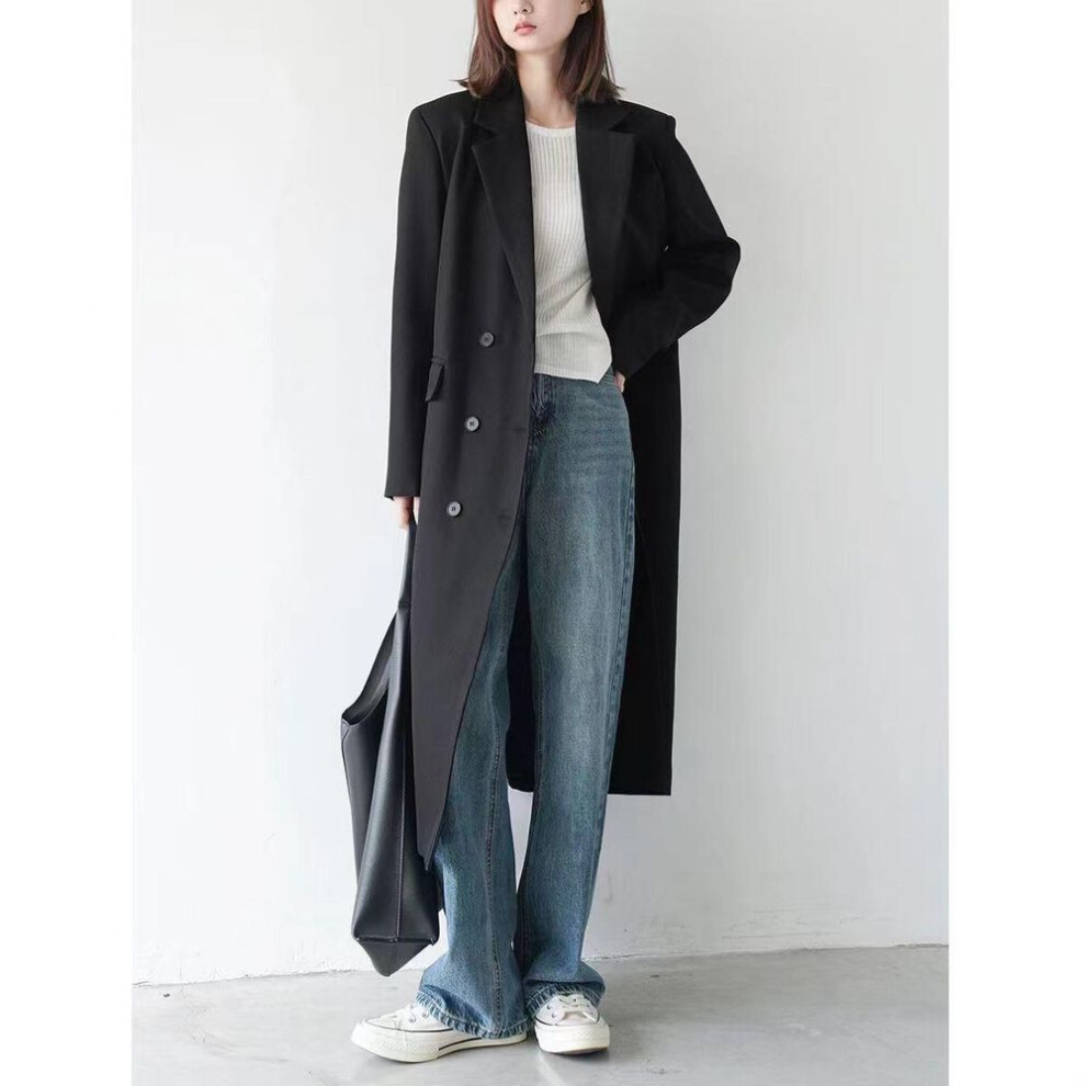 (black, M) Upgrade Your Winter Style with this Long Grey Wool Coat for Women