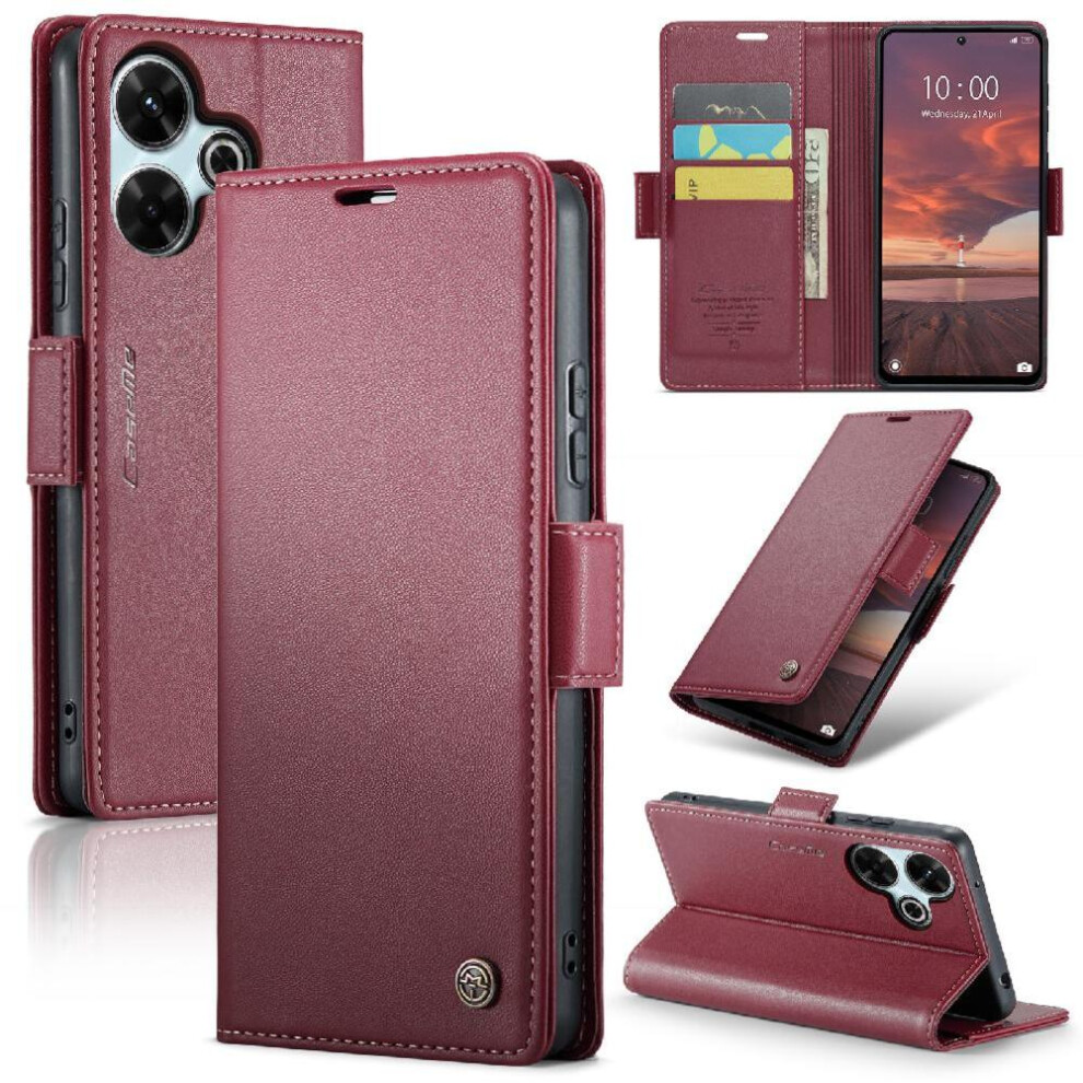 (Red) Caseme Case For Xiaomi Mi 13 4G Wallet Case Kickstand Card Slot Anti Fraud Shockproof Case Red 764549475131