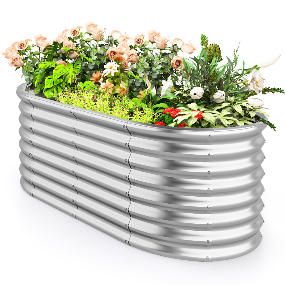 Oval Metal Garden Planter Box Outdoor Raised Garden Bed With Open Base