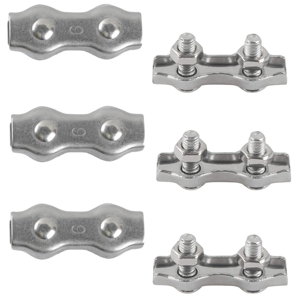 M6 Duplex Cable Clips 304 Stainless Steel Wire Rope Clamps Duplex Cable Clips For Wire Rope Clotheslines Sun Sails Hanging Patio Fixed 6Pcs 9469042587312