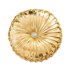 (Gold) Solid Color Sequin Round Pillow, Pumpkin Pleated Handmade Metallic Throw Pillows, Faux Leather Decorative Circle Floor Cushion for Home Decor
