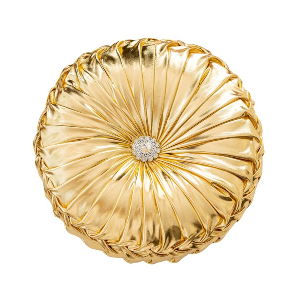 Ancoree (Gold) Solid Color Sequin Round Pillow, Pumpkin Pleated Handmade Metallic Throw Pillows, Faux Leather Decorative Circle Floor Cushion For Home Decor