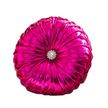 (Rose Red) Solid Color Sequin Round Pillow, Pumpkin Pleated Handmade Metallic Throw Pillows, Faux Leather Decorative Circle Floor Cushion for Home Decor