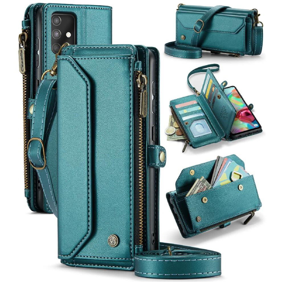 (Green) Crossbody Case For Samsung Galaxy A71 4G Card Holder Zipper Bills Slot Rfid Blocking Case Wallet Wallet Case For Women Green 764549478699