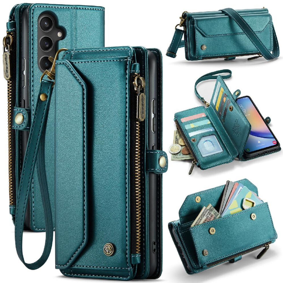 (Green) Crossbody Case For Samsung Galaxy A34 5G Rfid Blocking Card Holder Zipper Bills Slot Case Wallet Wallet Case For Women Green 764549479047