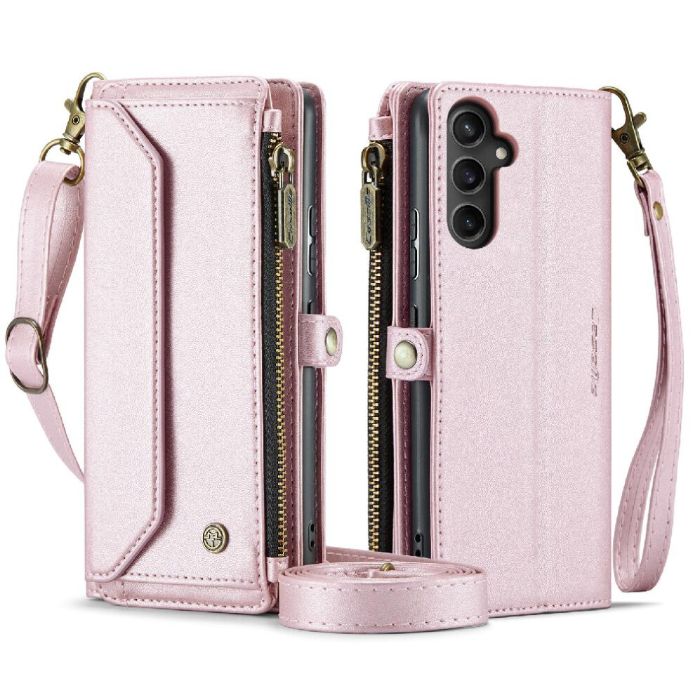 (Pink) Crossbody Case For Samsung Galaxy A34 5G Rfid Blocking Card Holder Zipper Bills Slot Case Wallet Wallet Case For Women Pink 764549479030