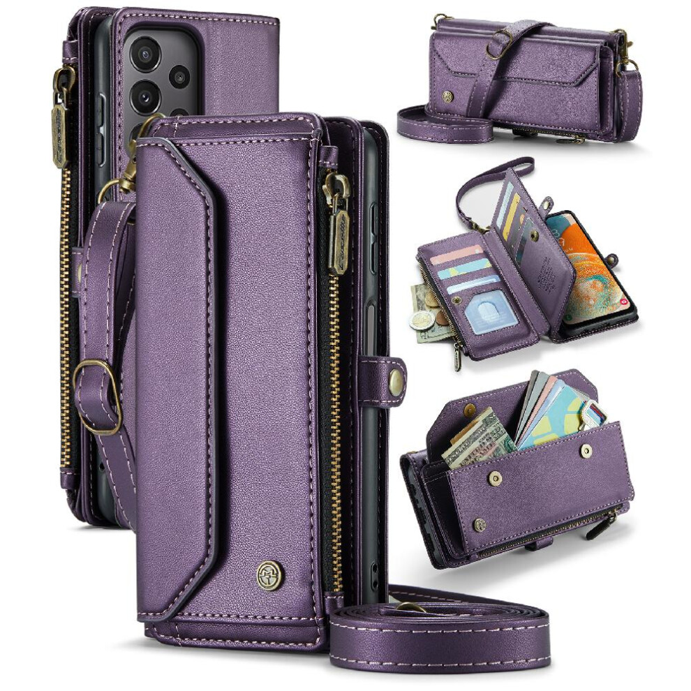 (Purple) Crossbody Case For Samsung Galaxy A23 4G/5G Wallet Case For Women Card Holder Case Wallet Rfid Blocking Zipper Bills Slot Purple 764549479214