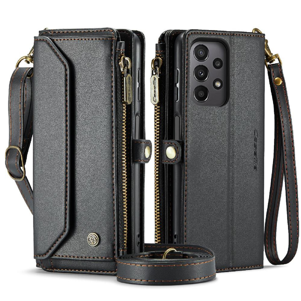 (Black) Crossbody Case For Samsung Galaxy A23 4G/5G Wallet Case For Women Card Holder Case Wallet Rfid Blocking Zipper Bills Slot Black 764549479207
