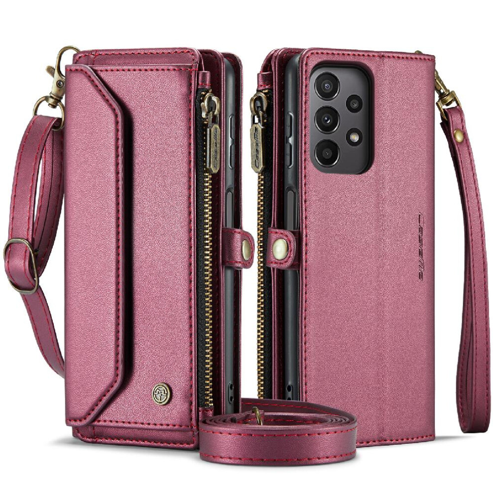 (Red) Crossbody Case For Samsung Galaxy A23 4G/5G Wallet Case For Women Card Holder Case Wallet Rfid Blocking Zipper Bills Slot Red 764549479221