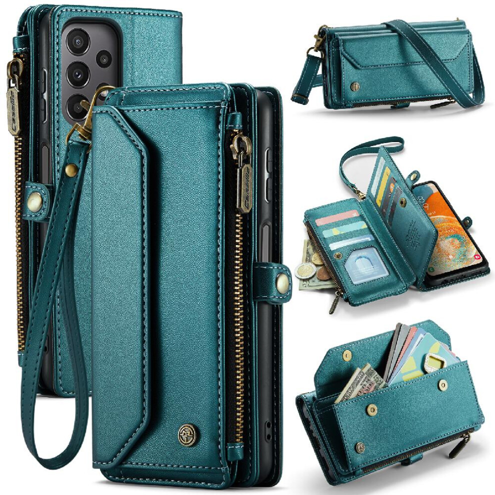 (Green) Crossbody Case For Samsung Galaxy A23 4G/5G Wallet Case For Women Card Holder Case Wallet Rfid Blocking Zipper Bills Slot Green 764549479245