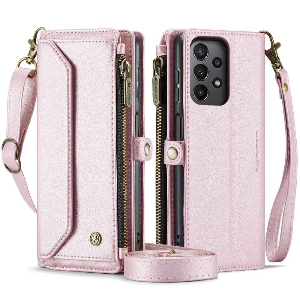 (Pink) Crossbody Case For Samsung Galaxy A23 4G/5G Wallet Case For Women Card Holder Case Wallet Rfid Blocking Zipper Bills Slot Pink 764549479238