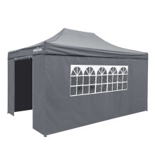 Premium 3x4.5m Pop-Up Gazebo & Side Walls, Water Resistant, Carry Bag, Stakes & Weight Bags - Grey - DG171