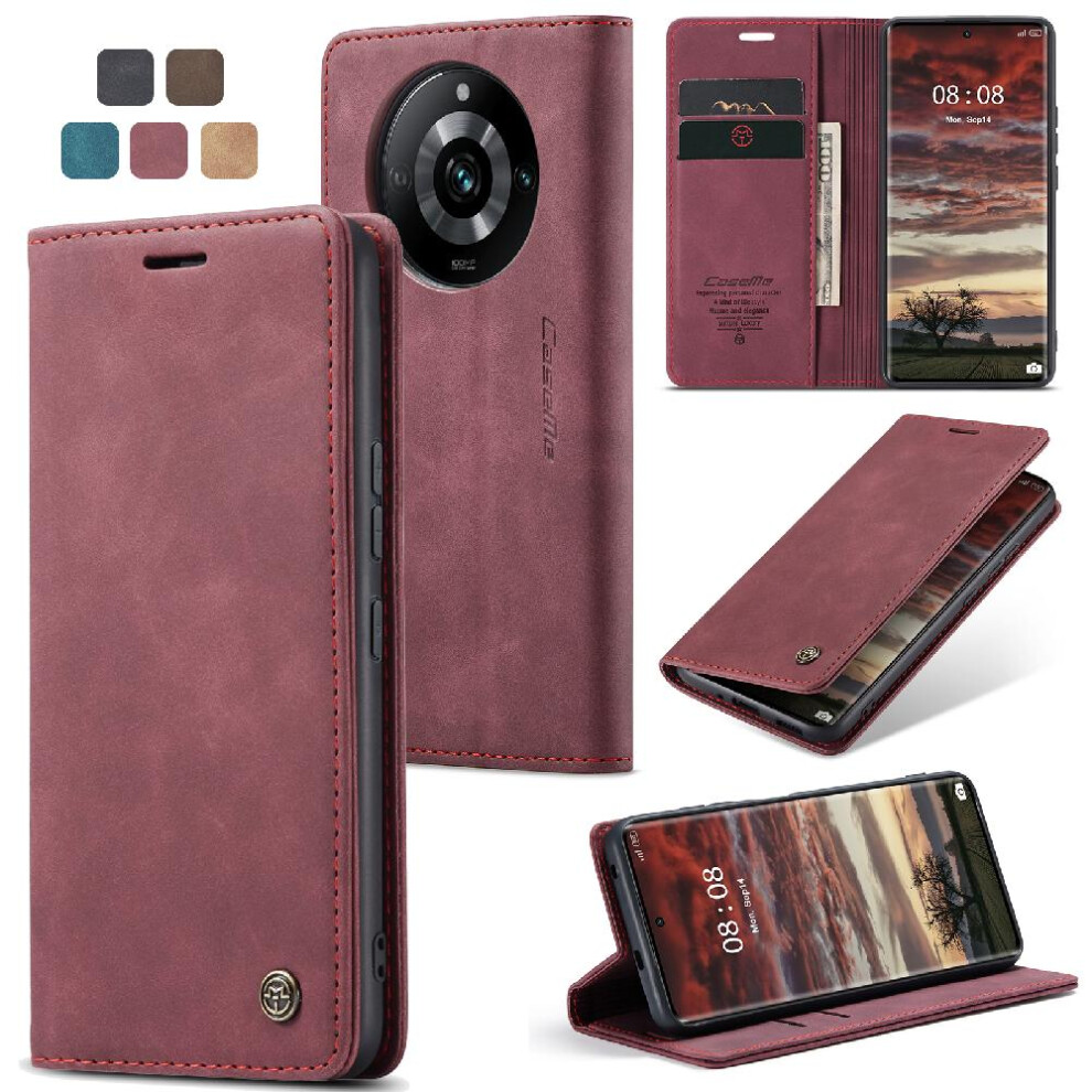 (Red) Flip Case For Realme 11 Pro 5G Vintage Pu Leather Wallet Flip Folio Book Case Card Slot Kickstand Magnetic Closure Shockproof Red 764549480708