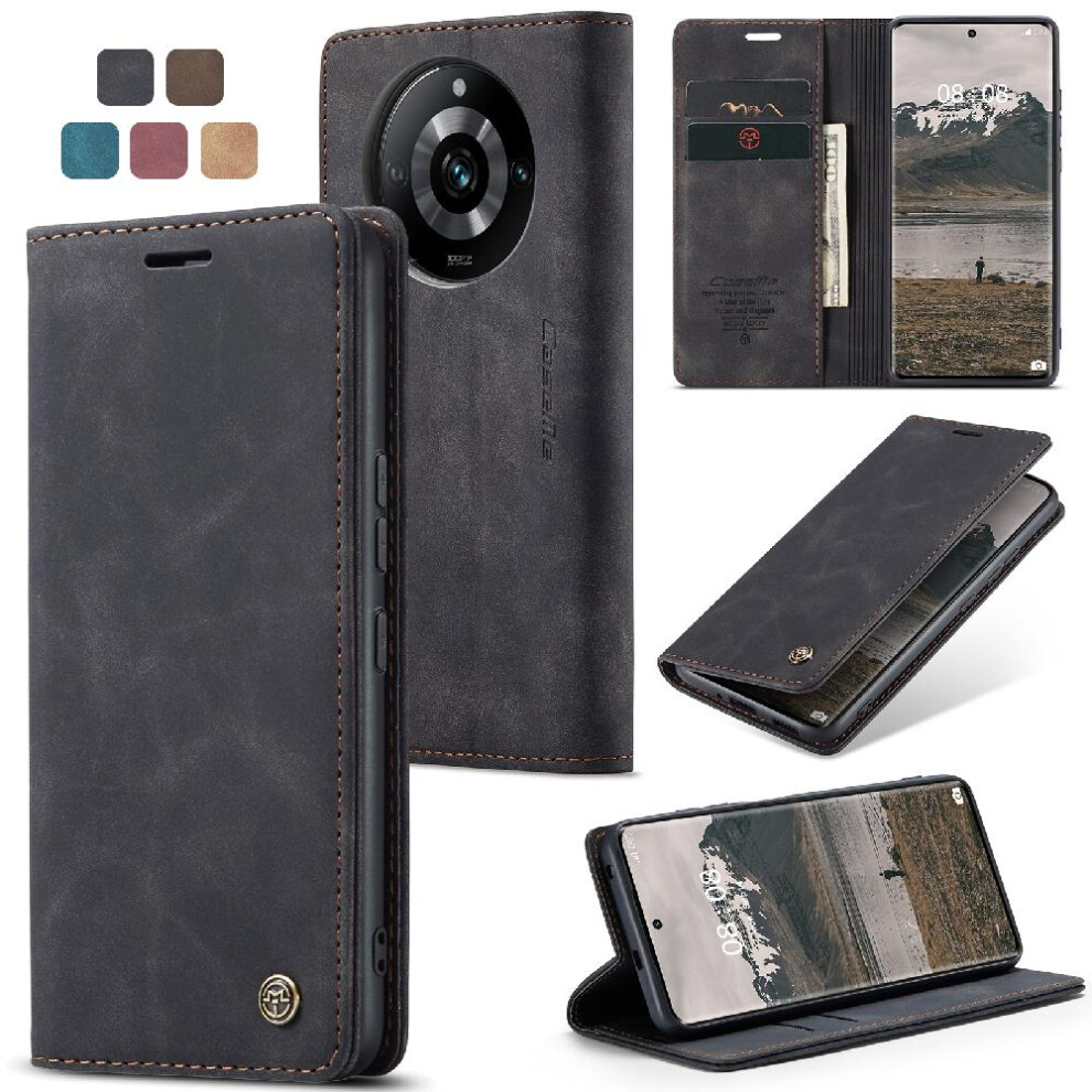 (Black) Flip Case For Realme 11 Pro 5G Vintage Pu Leather Wallet Flip Folio Book Case Card Slot Kickstand Magnetic Closure Shockproof Black 764549480746