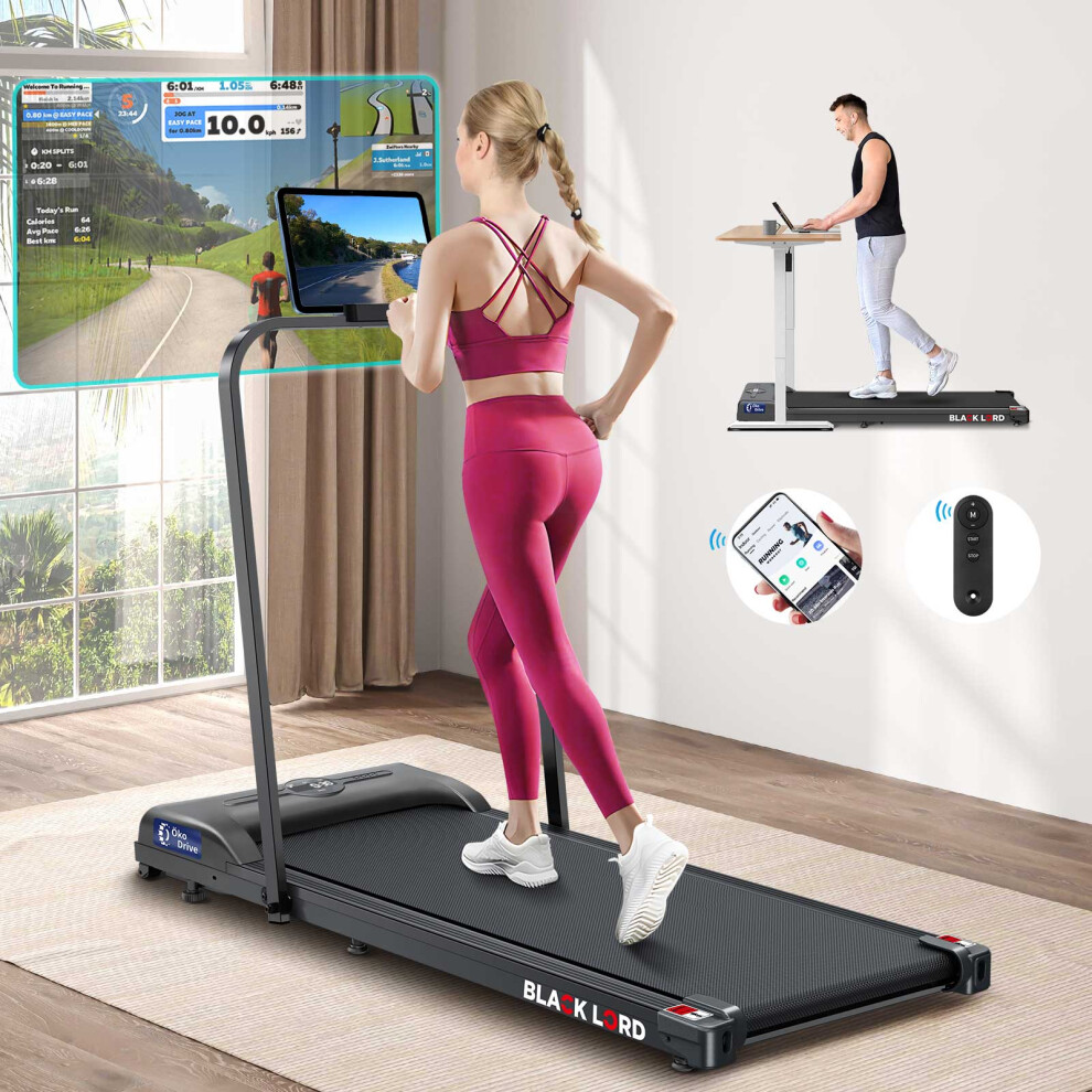 BLACK LORD Treadmill Walking Pad Gym Fitness Foldable handrail Black