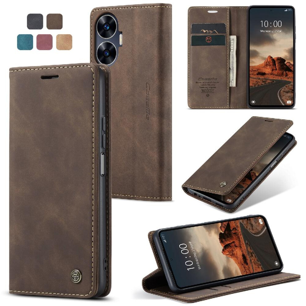 (Brown) Flip Case For Realme C55 Flip Folio Book Magnetic Closure Shockproof Vintage Pu Leather Wallet Case Card Slot Kickstand Brown 764549481132