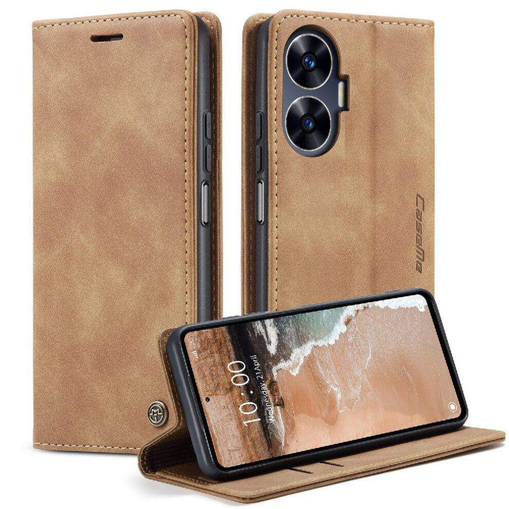 (Yellow) Flip Case For Realme C55 Flip Folio Book Magnetic Closure Shockproof Vintage Pu Leather Wallet Case Card Slot Kickstand Yellow 764549481118