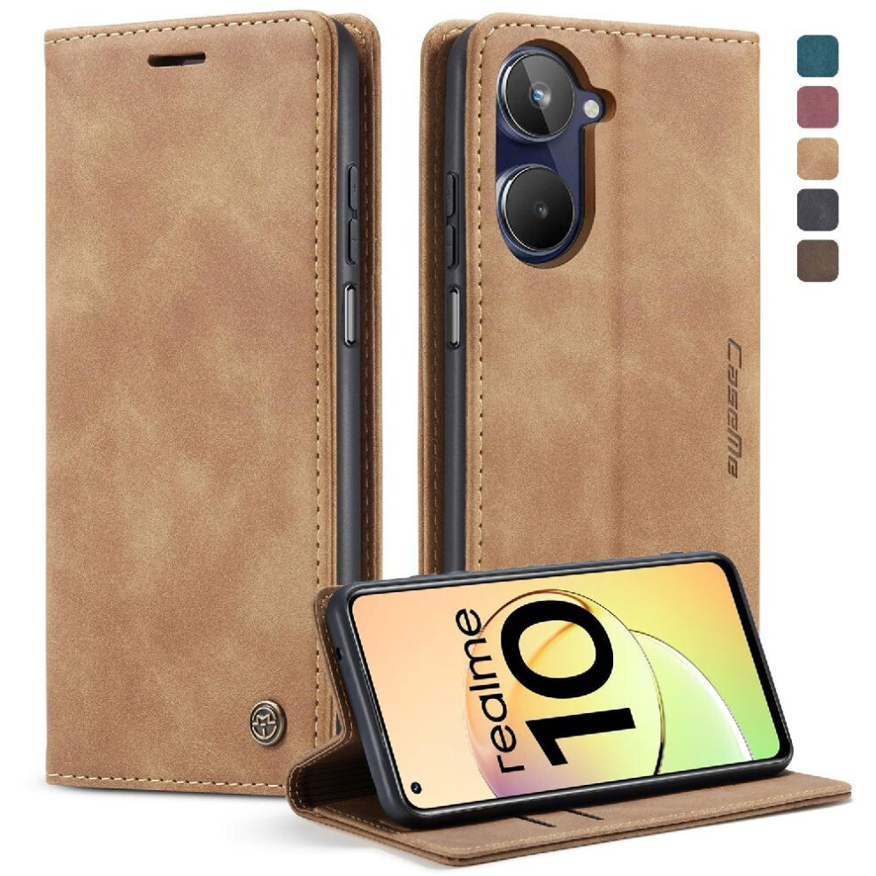 (Yellow) Flip Case For Realme 10 4G Vintage Pu Leather Wallet Case Card Slot Kickstand Magnetic Closure Shockproof Flip Folio Book Yellow 764549481163