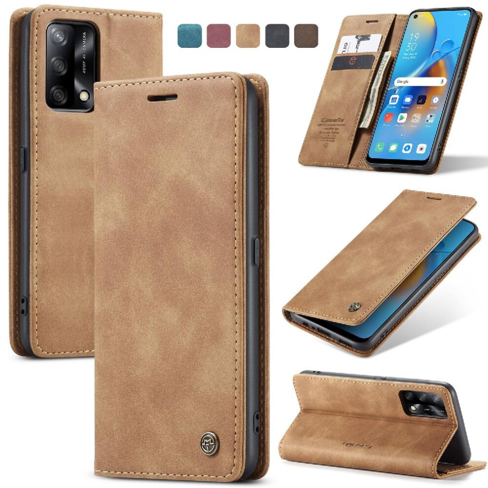 (Yellow) Flip Case For Oppo A74 4G/A95 4G Case Card Slot Kickstand Magnetic Closure Shockproof Vintage Pu Leather Wallet Flip Folio Book Yellow 764549481217