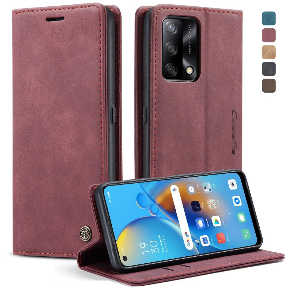 (Red) Flip Case For Oppo A74 4G/A95 4G Case Card Slot Kickstand Magnetic Closure Shockproof Vintage Pu Leather Wallet Flip Folio Book Red 764549481200