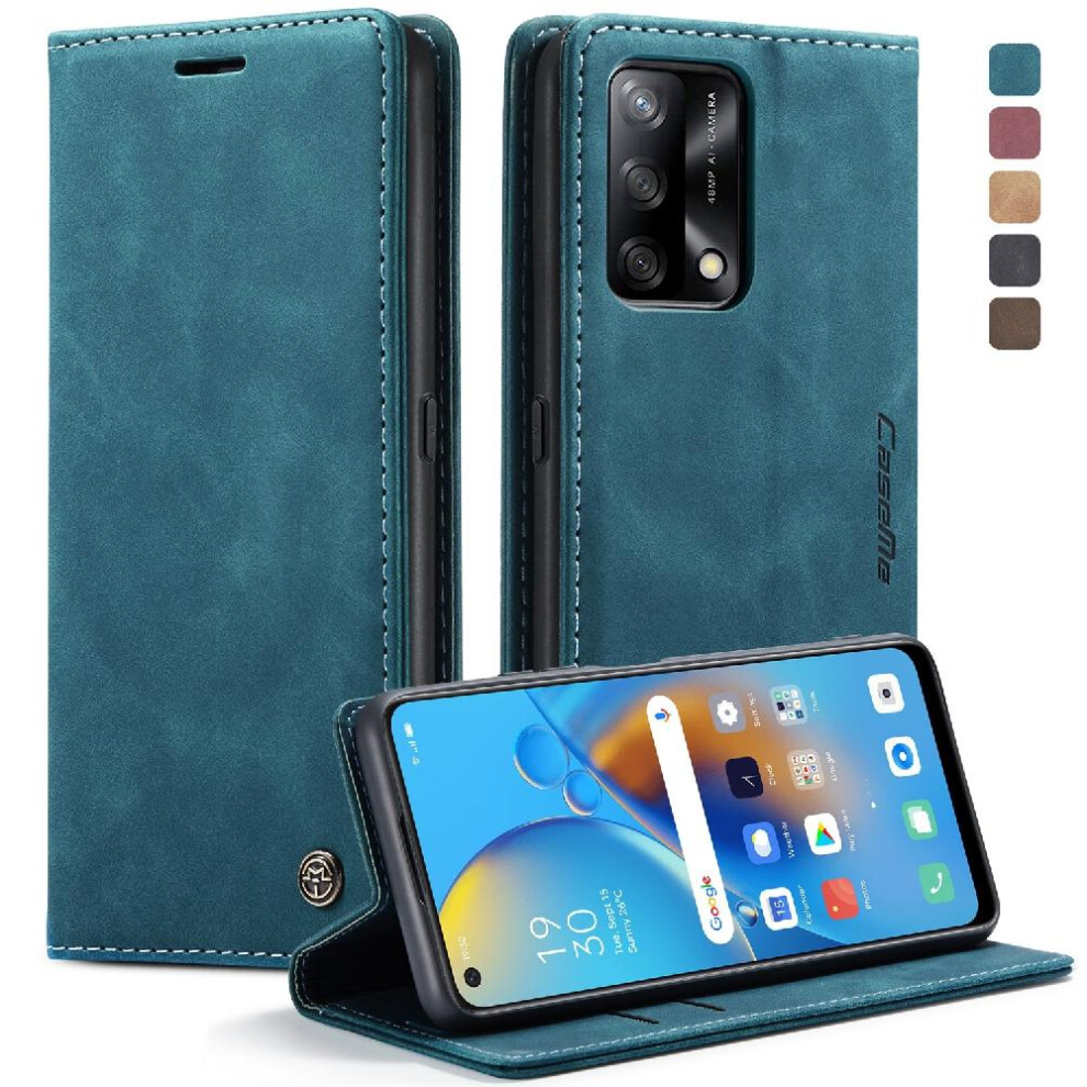 (Blue) Flip Case For Oppo A74 4G/A95 4G Case Card Slot Kickstand Magnetic Closure Shockproof Vintage Pu Leather Wallet Flip Folio Book Blue 764549481224