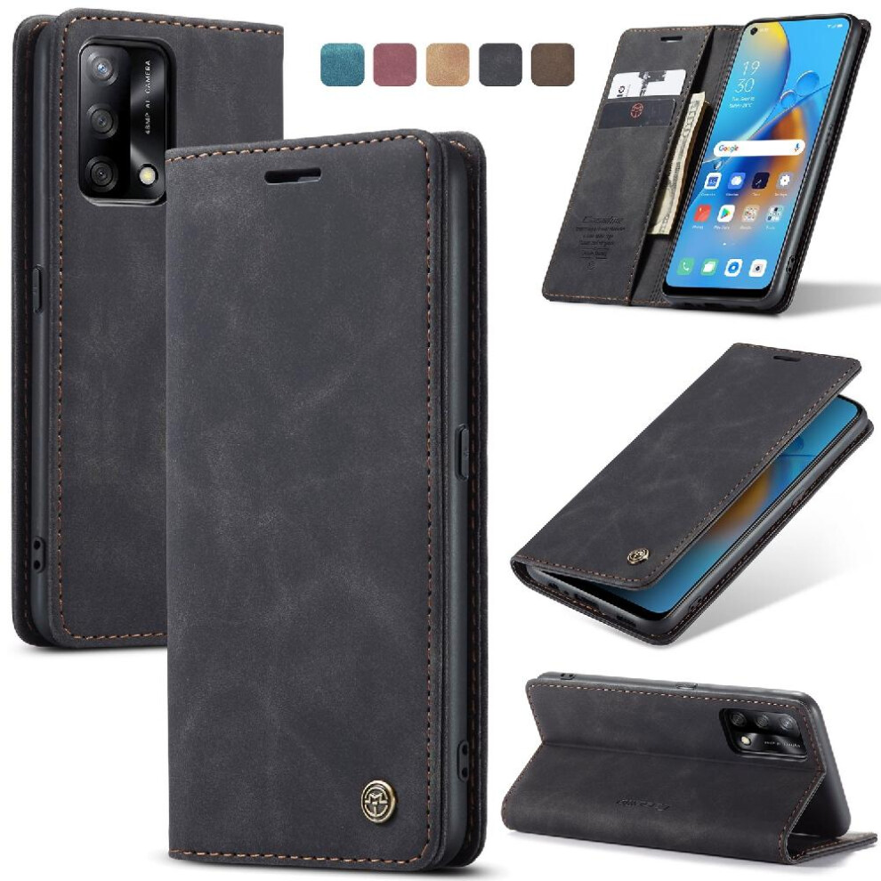 (Black) Flip Case For Oppo A74 4G/A95 4G Case Card Slot Kickstand Magnetic Closure Shockproof Vintage Pu Leather Wallet Flip Folio Book Black 764549481248