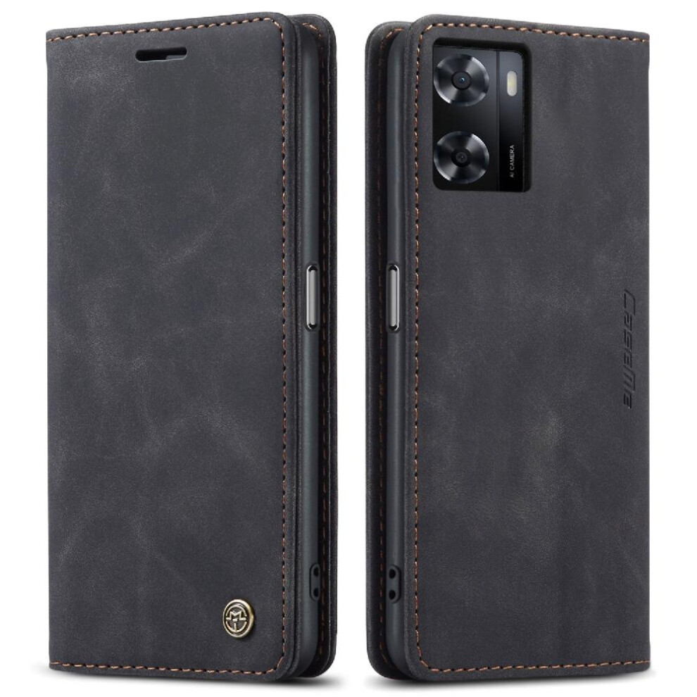 (Black) Flip Case For Oppo A57 4G/A77 4G/A77s Magnetic Closure Shockproof Vintage Pu Leather Wallet Flip Folio Book Case Card Slot Kickstand Black 764549481545