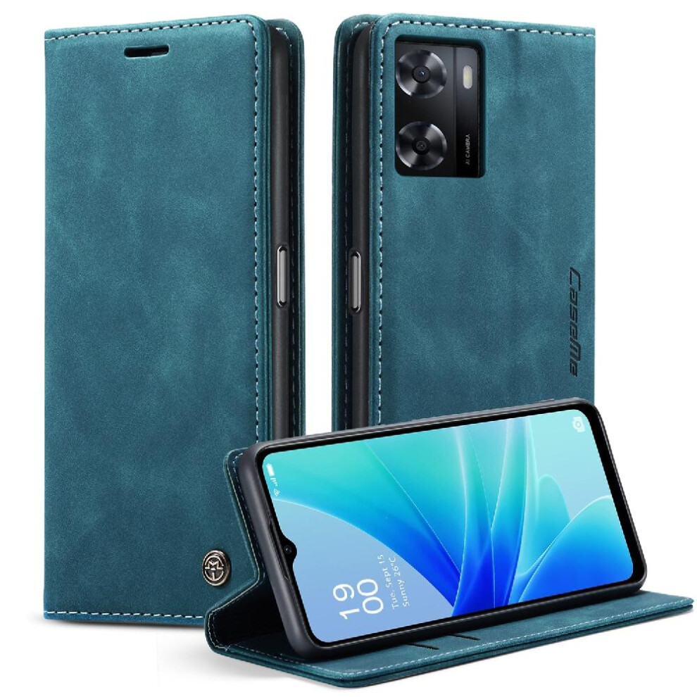 (Blue) Flip Case For Oppo A57 4G/A77 4G/A77s Magnetic Closure Shockproof Vintage Pu Leather Wallet Flip Folio Book Case Card Slot Kickstand Blue 764549481521