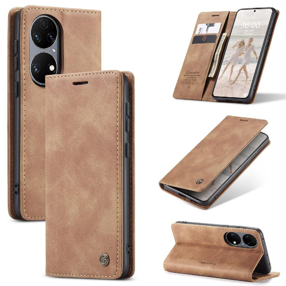 (Yellow) Flip Case For Huawei P50 Pro Vintage Pu Leather Wallet Flip Folio Book Case Card Slot Kickstand Magnetic Closure Shockproof Yellow 764549481569