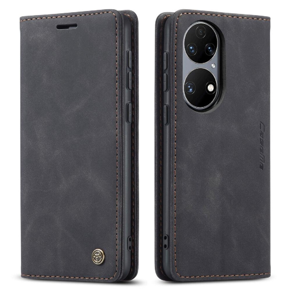 (Black) Flip Case For Huawei P50 Pro Vintage Pu Leather Wallet Flip Folio Book Case Card Slot Kickstand Magnetic Closure Shockproof Black 764549481590