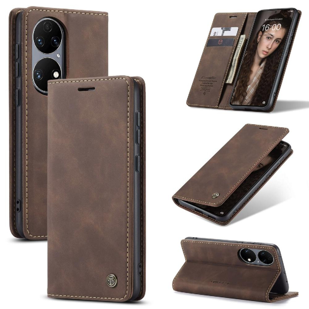 (Brown) Flip Case For Huawei P50 Pro Vintage Pu Leather Wallet Flip Folio Book Case Card Slot Kickstand Magnetic Closure Shockproof Brown 764549481583