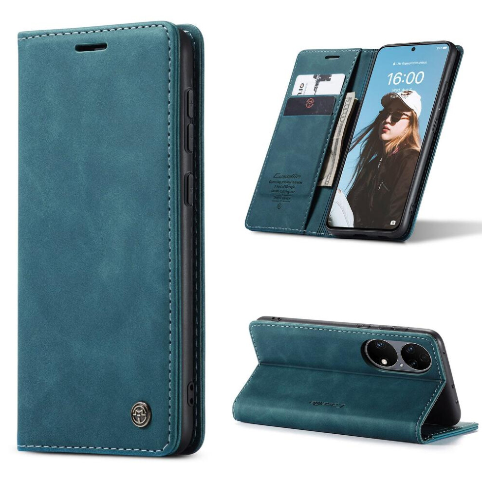 (Blue) Flip Case For Huawei P50 Pro Vintage Pu Leather Wallet Flip Folio Book Case Card Slot Kickstand Magnetic Closure Shockproof Blue 764549481576