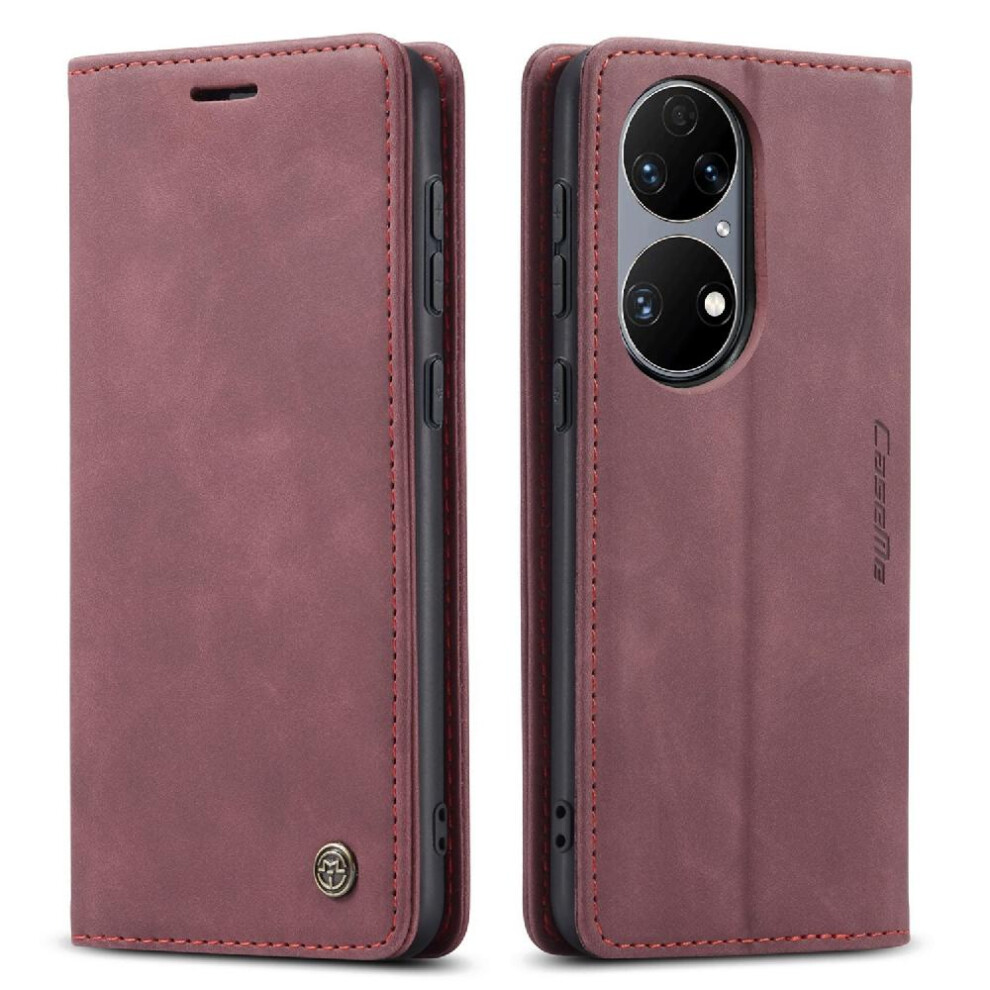 (Red) Flip Case For Huawei P50 Magnetic Closure Shockproof Vintage Pu Leather Wallet Flip Folio Book Case Card Slot Kickstand Red 764549481606