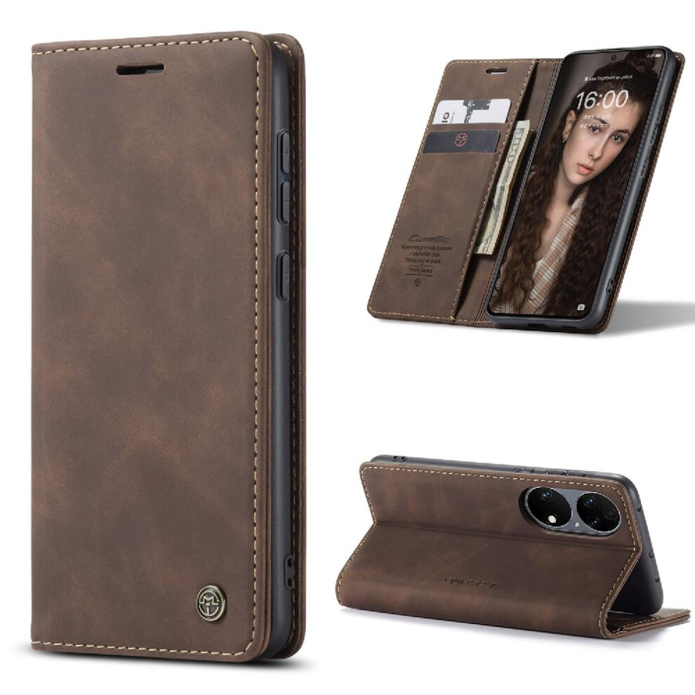 (Brown) Flip Case For Huawei P50 Magnetic Closure Shockproof Vintage Pu Leather Wallet Flip Folio Book Case Card Slot Kickstand Brown 764549481637