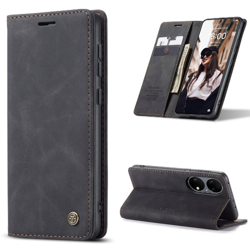 (Black) Flip Case For Huawei P50 Magnetic Closure Shockproof Vintage Pu Leather Wallet Flip Folio Book Case Card Slot Kickstand Black 764549481644