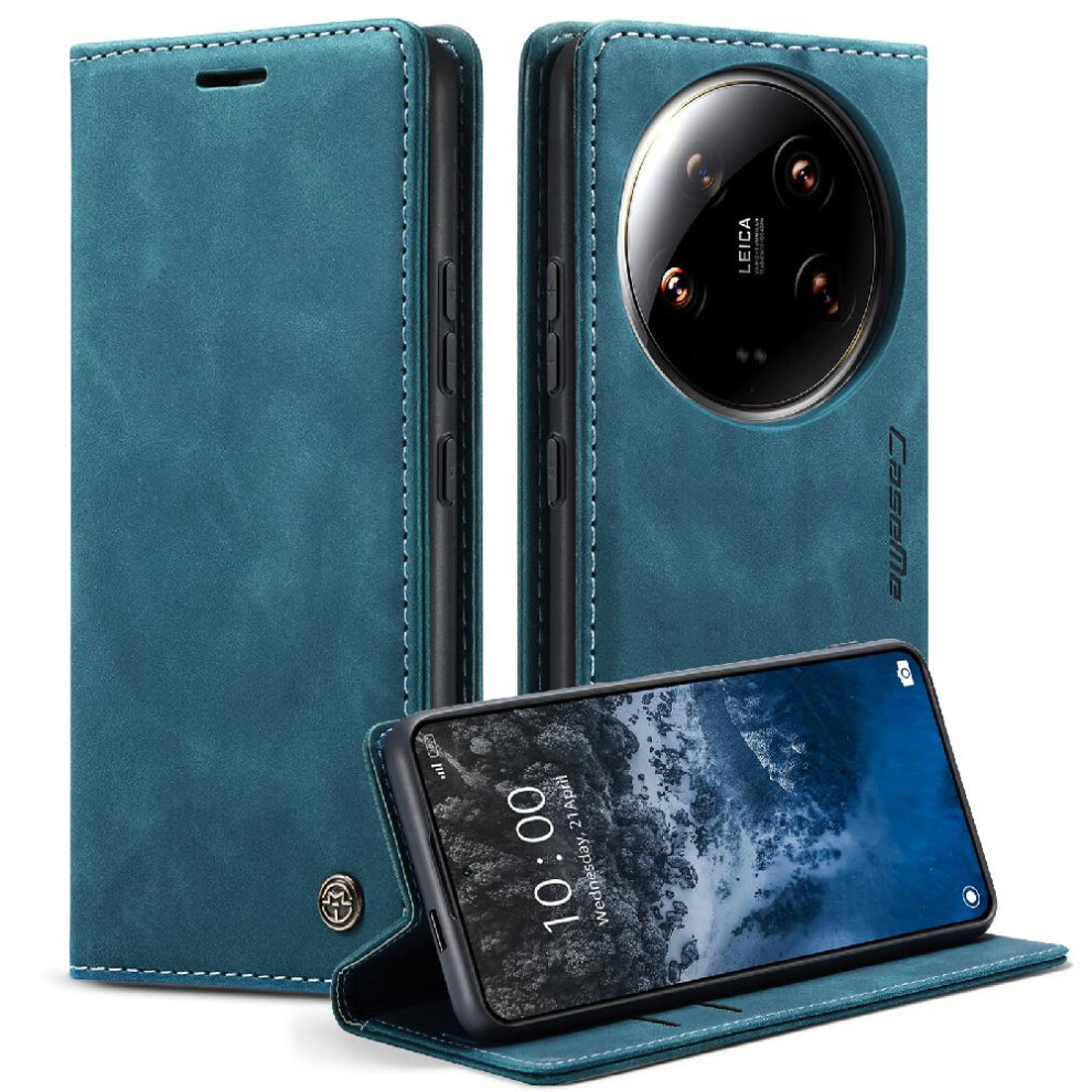 (Blue) Flip Case For Xiaomi 14 Ultra Magnetic Closure Shockproof Vintage Pu Leather Wallet Flip Folio Book Case Card Slot Kickstand Blue 764549482023