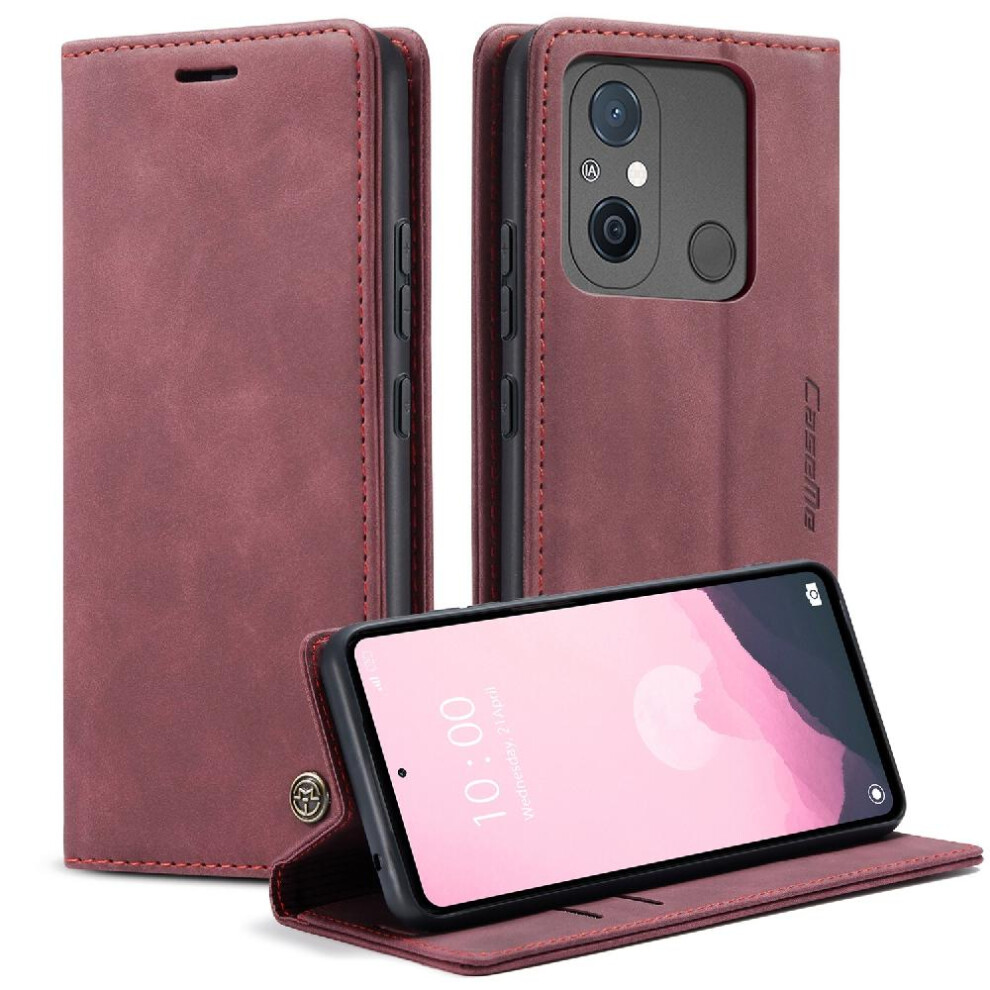 (Red) Flip Case For Xiaomi Mi 12C Magnetic Closure Shockproof Vintage Pu Leather Wallet Flip Folio Book Case Card Slot Kickstand Red 764549482153