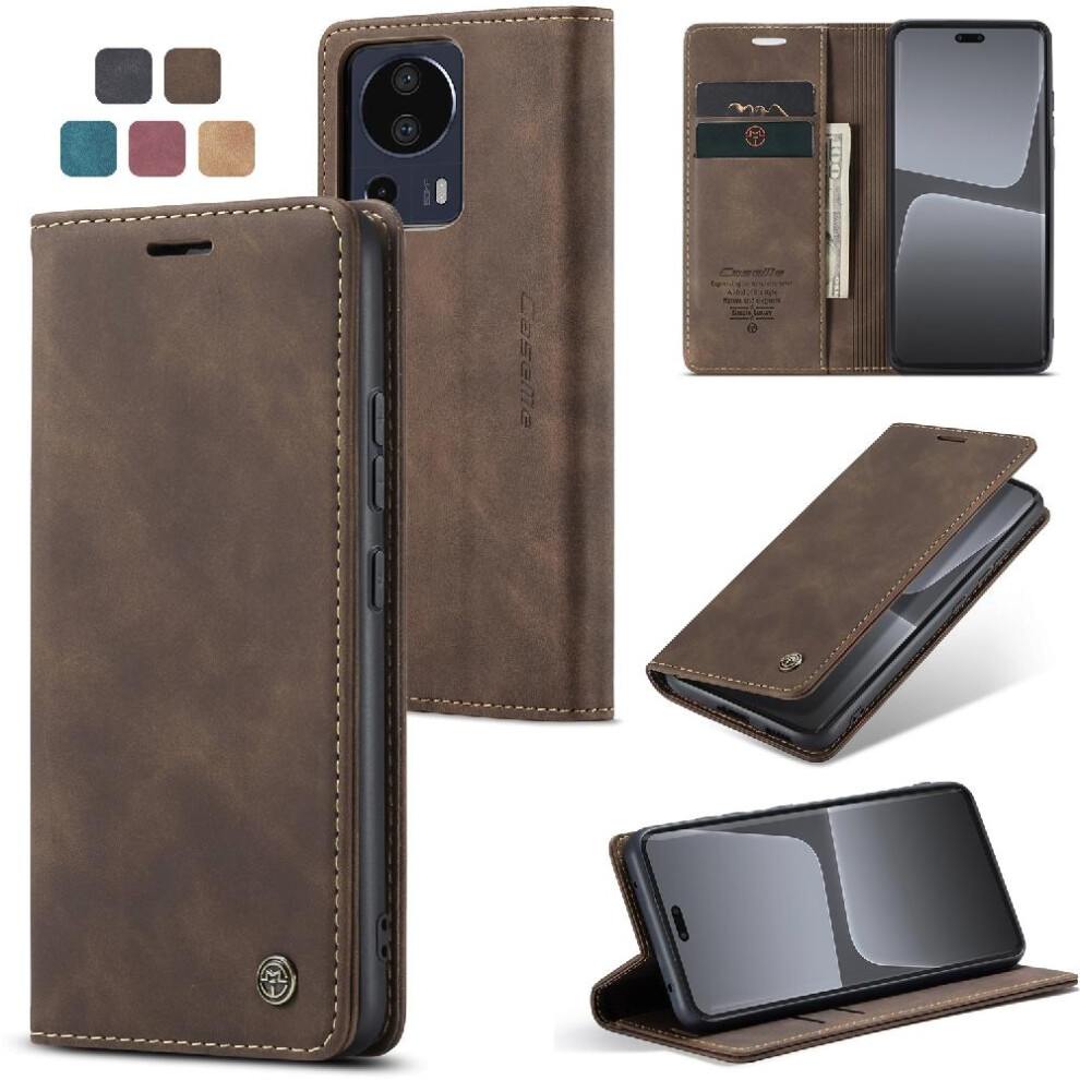 (Brown) Flip Case For Xiaomi 13 Lite Flip Folio Book Magnetic Closure Shockproof Case Card Slot Kickstand Vintage Pu Leather Wallet Brown 764549482337