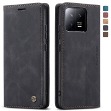 (Black) Flip Case for Xiaomi 13 Vintage Pu Leather Wallet Magnetic Closure Shockproof Case Card Slot Kickstand Flip Folio Book