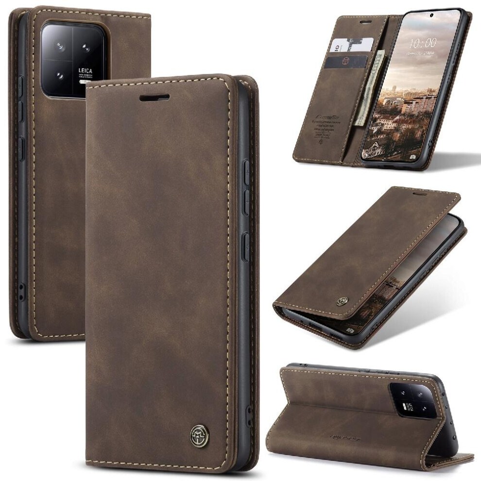 (Brown) Flip Case For Xiaomi 13 Vintage Pu Leather Wallet Magnetic Closure Shockproof Case Card Slot Kickstand Flip Folio Book Brown 764549482382