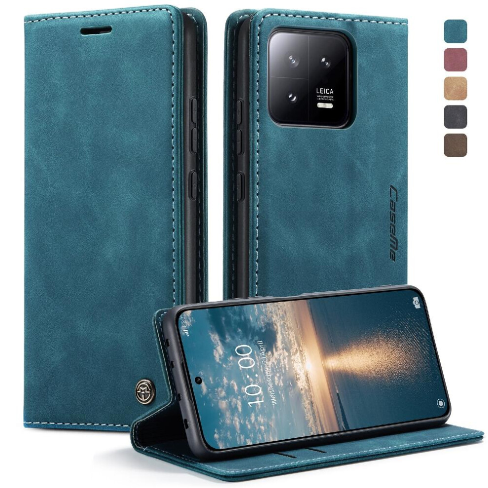 (Blue) Flip Case For Xiaomi 13 Vintage Pu Leather Wallet Magnetic Closure Shockproof Case Card Slot Kickstand Flip Folio Book Blue 764549482375