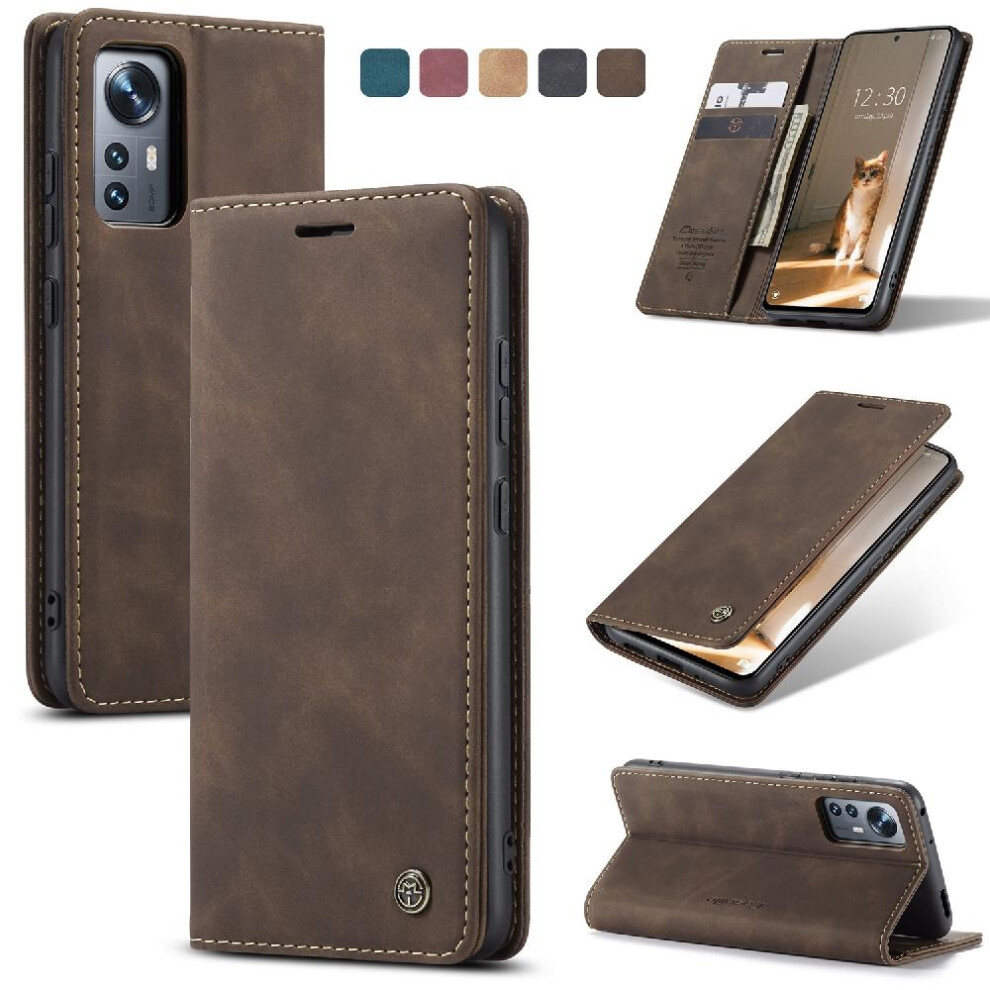 (Brown) Flip Case For Xiaomi 12/12X/12S Case Card Slot Kickstand Vintage Pu Leather Wallet Magnetic Closure Shockproof Flip Folio Book Brown 764549482436