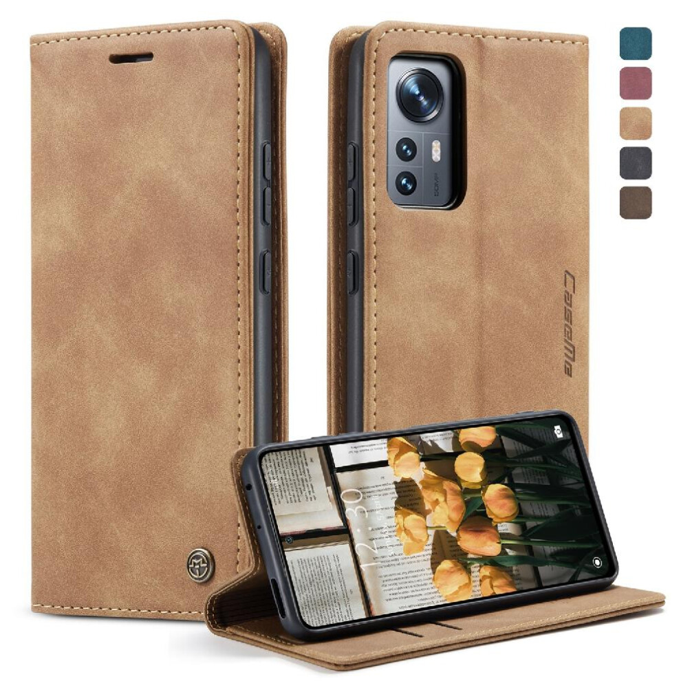 (Yellow) Flip Case For Xiaomi 12/12X/12S Case Card Slot Kickstand Vintage Pu Leather Wallet Magnetic Closure Shockproof Flip Folio Book Yellow 764549482412