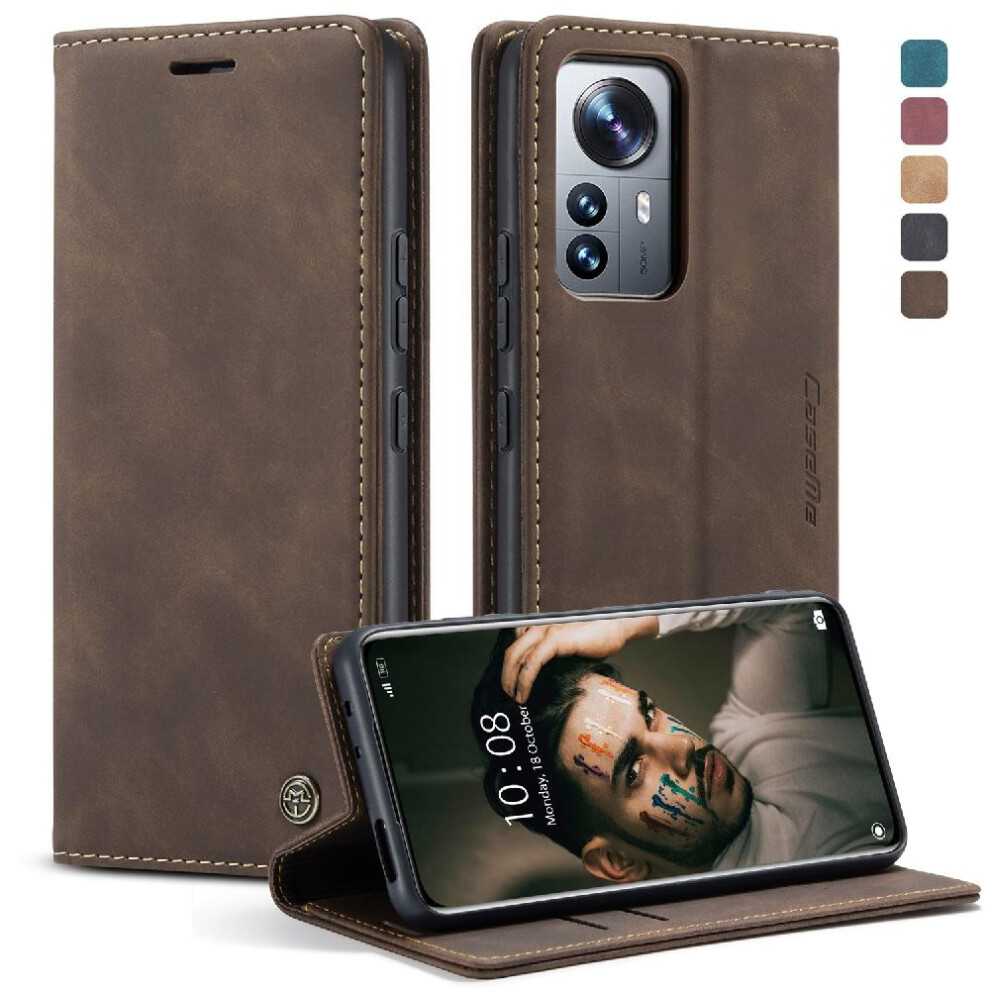 (Brown) Flip Case For Xiaomi 12 Pro Flip Folio Book Case Card Slot Kickstand Vintage Pu Leather Wallet Magnetic Closure Shockproof Brown 764549482481