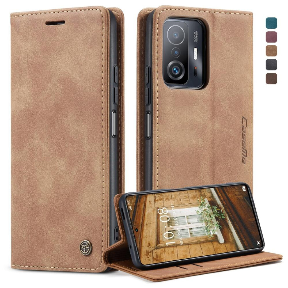(Brown) Flip Case For Xiaomi 11T/11T Pro Magnetic Closure Shockproof Vintage Pu Leather Wallet Case Card Slot Kickstand Flip Folio Book Brown 764549482535