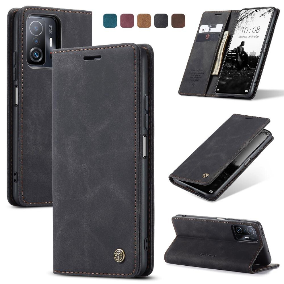 (Black) Flip Case For Xiaomi 11T/11T Pro Magnetic Closure Shockproof Vintage Pu Leather Wallet Case Card Slot Kickstand Flip Folio Book Black 764549482542