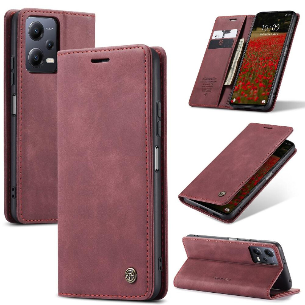 (Red) Flip Case For Xiaomi Mi Note 12 5G Case Card Slot Kickstand Vintage Pu Leather Wallet Flip Folio Book Magnetic Closure Shockproof Red 764549482801